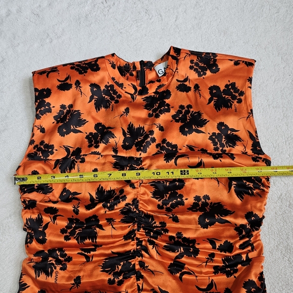 GANNI silk orange and black stretch floral print ruched size M - Picture 11 of 13